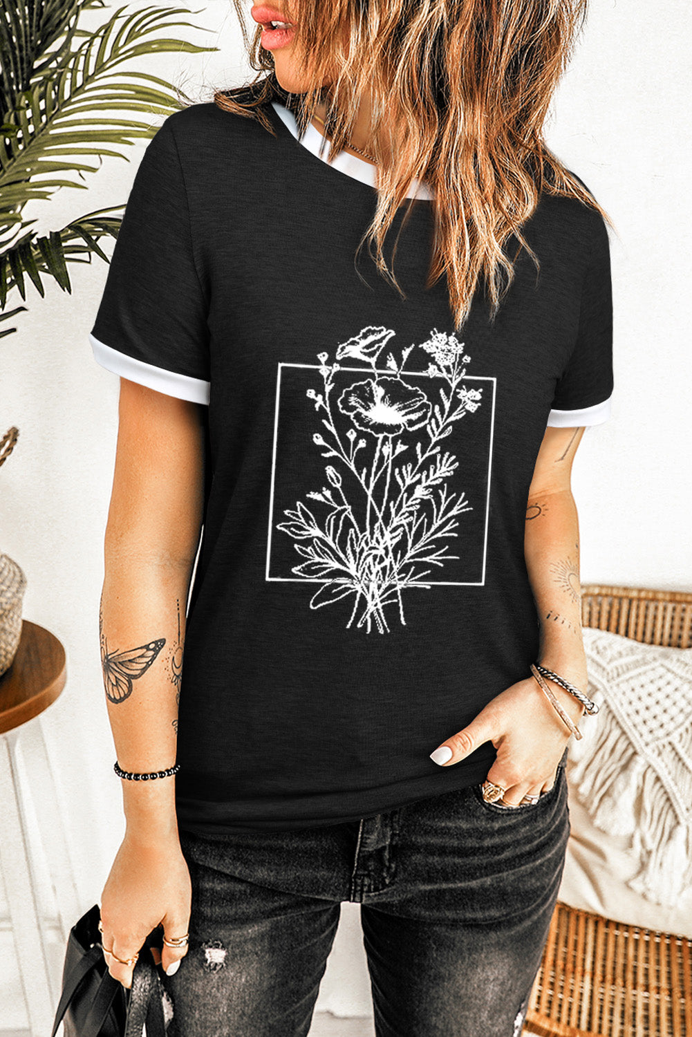 Plant Graphic Print Short Sleeve T Shirt