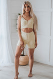 Ribbed Knit Zip-up Crop Top and High Waist Shorts Two Piece Set