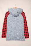 Plaid Splicing Kangaroo Pocket Buttoned Hoodie