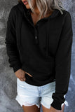 Black Snap Button Pullover Hoodie with Pocket