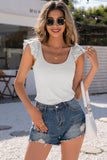 Eyelet Flutter Sleeve Ribbed Top