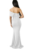 White Off The Shoulder One Sleeve Slit Maxi Prom Dress