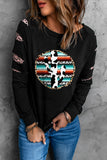 Black Cow Cactus Graphic Print Contrast Long Sleeve Sweatshirt