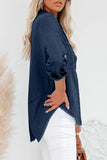 Roll up Long Sleeves Frayed Hem Denim Shirt