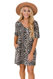 V Neck Animal Print T-shirt Mini Dress with Pockets