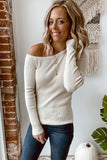 Knit One Shoulder Long Sleeve Pullover Top