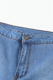 High Waist Raw Hem Button Ripped Flare Jeans