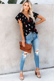 V-neck Short Sleeve Fashion Print Fantasy Fluttering Blouse