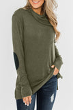 Army Green Buttoned Neck Knit Long Sleeves Top