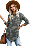 Women's Loose Camo Print Long Sleeve Top Long Sleeve Longline Pullover