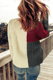 Crew Neck Contrast Color Block Sweater