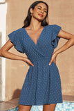 Swiss Dot V Neck Wrap Beach Dress