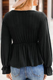 Pleated Ruffled V Neck Babydoll Top