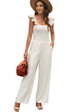 Flutter Sleeve Smocked Wide Leg Jumpsuit