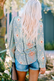 Sky Blue Geometric Aztec Print Long Sleeve Blouse