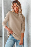 Crew Neck Ribbed Trim Waffle Knit Top