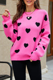 Heart Pattern Ribbed Trim Knit Sweater