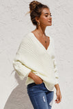 Beige Wrap V Neck Lantern Sleeve Textured Sweater