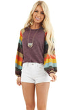 Multicolor Striped Balloon Sleeves Green Knit Top