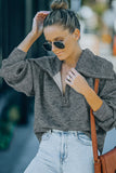 Gray Heather Ribbed Knit Elbow Patch Quarter Zip Pullover