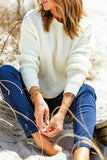 White Waffle Knit Hollow-out Eyelet Pullover Sweater