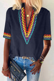 Ethnic Colorblock Short Sleeves Top