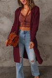 Red Hooded Pockets Open Front Knitted Cardigan