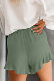 Khaki High Waist Pocketed Ruffle Shorts