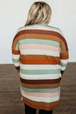 Stripe Print Open Front Plus Size Cardigan with Pocket