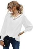 V Neck Lace Patchwork Green Blouse
