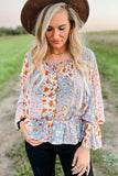 Multicolor Floral Print Patchwork Blouse