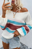 Block Knitted Drop Shoulder Pullover Sweater