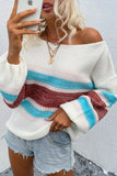 Block Knitted Drop Shoulder Pullover Sweater