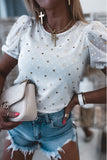 Dotted Heart Print Puff Sleeve Top