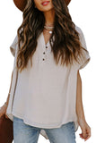 Collared Hi-low Hem Draped Short Sleeve Blouse