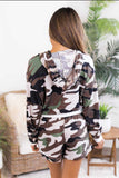Camouflage Cropped Long Sleeve Hoodie & Drawstring Shorts Loungewear Set