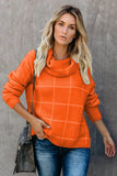 Beige Grid Pattern Turtleneck Sweater