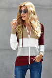 color Zipped Front Colorblock Hollow-out Knit Hoodie
