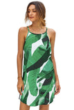 Palm Tree Leaf Print Ivory Sleeveless Dress