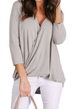 Light Gray Wrap Hi-lo Hem Blouse