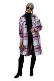 Khaki Turn-down Collar Pocket Button Plaid Coat