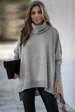 Turtleneck Bat Sleeve Side Slit Tunic Top