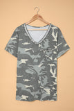 Sequined V Neckline Camo Plus Size T-shirt
