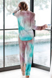Multicolor Tie-dye Long Sleeve Shirt with Pants Lounge Set