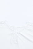 Lace Contrast V Neck Ribbed Long Sleeve Top