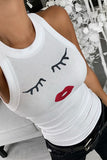 Crew Neck Eyelash Pattern Ribbed Knit Tank