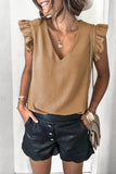 Khaki Ruffled Sleeve V Neck Top