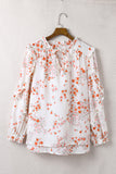 Split V Neck Floral Plus Size Blouse with Ruffles