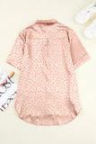 Leopard Jacquard Short Sleeve Satin Blouse