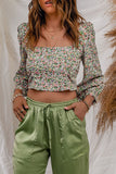 Multicolor Floral Print Smocked Back Square Neck Crop Top